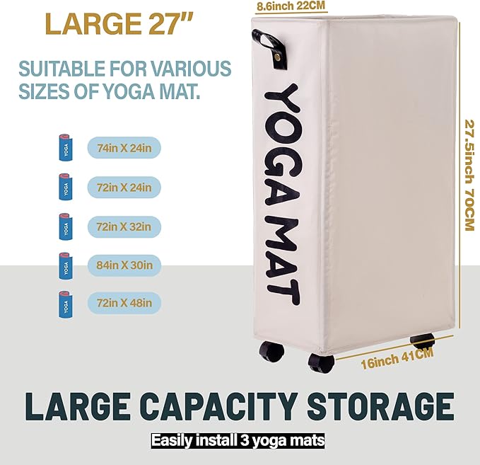 Twira Yoga Mat Storage Racks, Home Gym Storage Rack for Foam Roller, Yoga Strap and Resistance Bands, Workout Equipment Corner Storage Organizer with Wheels