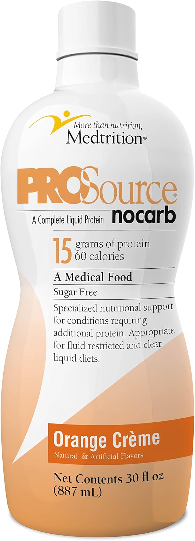 Liquid Collagen Peptides Type I, III 15 Grams Protein per Oz. |Prosource NoCarb Orange Crème Bottle Medtrition|