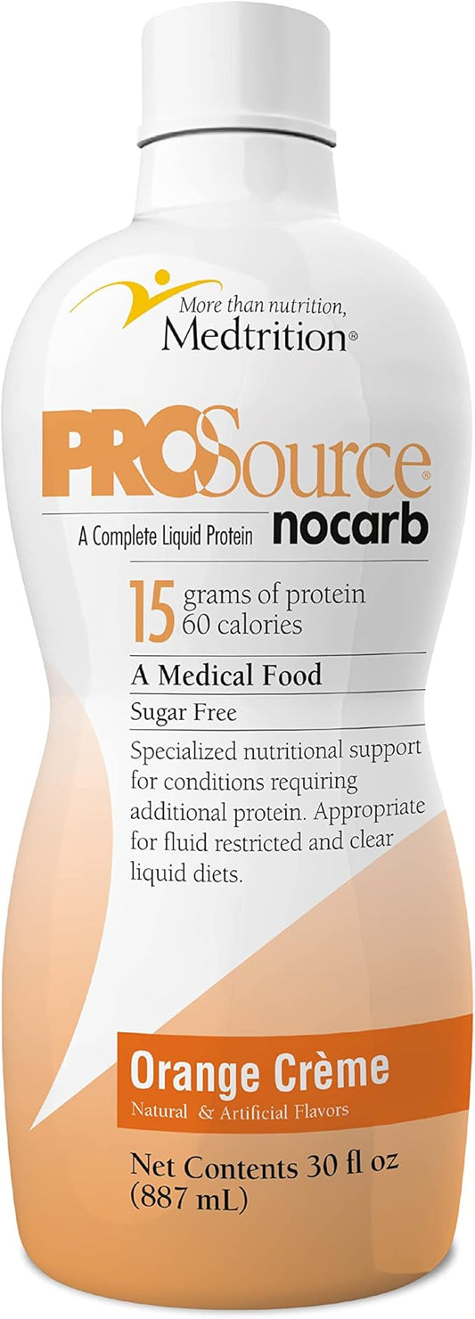 Liquid Collagen Peptides Type I, III 15 Grams Protein per Oz. |Prosource NoCarb Orange Crème Bottle Medtrition|