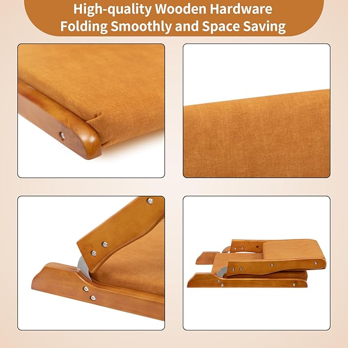 HollyHOME Foldable Japanese Style Floor Chair with Back Support, Tatami Chair with Cushion, Meditation Seat for Bay Window, Living Room, Bedroom, Pumpkin Color