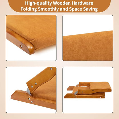 HollyHOME Foldable Japanese Style Floor Chair with Back Support, Tatami Chair with Cushion, Meditation Seat for Bay Window, Living Room, Bedroom, Pumpkin Color