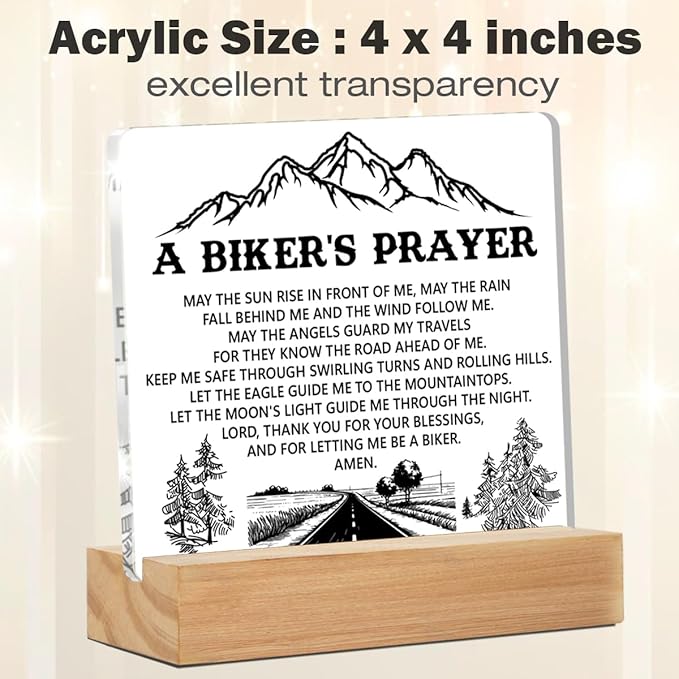 Biker Gifts, Gifts for Bike Lovers Motorcycle Rider Bikers Prayer Acrylic Desk Plaque Sign Home Decoration 4 x 4 Inches