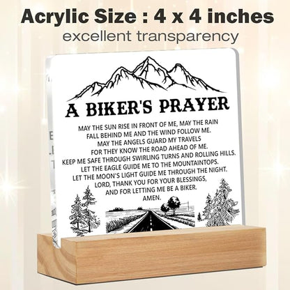 Biker Gifts, Gifts for Bike Lovers Motorcycle Rider Bikers Prayer Acrylic Desk Plaque Sign Home Decoration 4 x 4 Inches