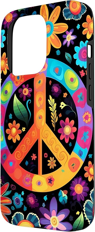 iPhone 15 Pro Peace Sign Hippie Floral Case