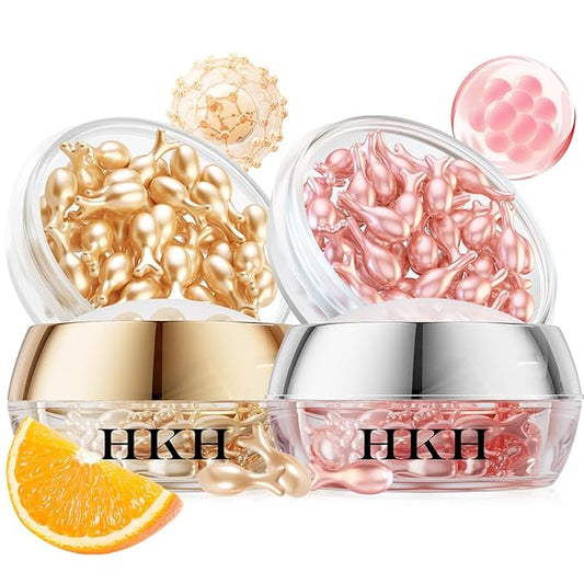 HKH Vitamin C & Retinol Serum Capsules Set - Day & Night Facial Serum Oil with Niacinamide, Vitamin E, Anti-Aging, Reduces Fine Lines, Evens Skin Tone, Hydrating & Firming for Women (38+38 Capsules)