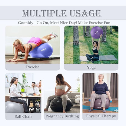 Soft Exercise ball, Anti-Burst Yoga Ball Chair Supports 2200lbs, Workout Equipment w/ Pump for Women Pregnancy, Medicine, Birthing, Physical Therapy, Stability, Excersing, Birth, Swiss, Fitness, Gym