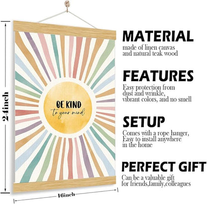 YGSDZY Be Kind To Your Mind Sign, Mental Health Poster, Wood Poster Hanger, Sun Playroom Posters, Therapy Office Decor, Boho Sun Decor, School Psychologist Signs, Classroom Decoration