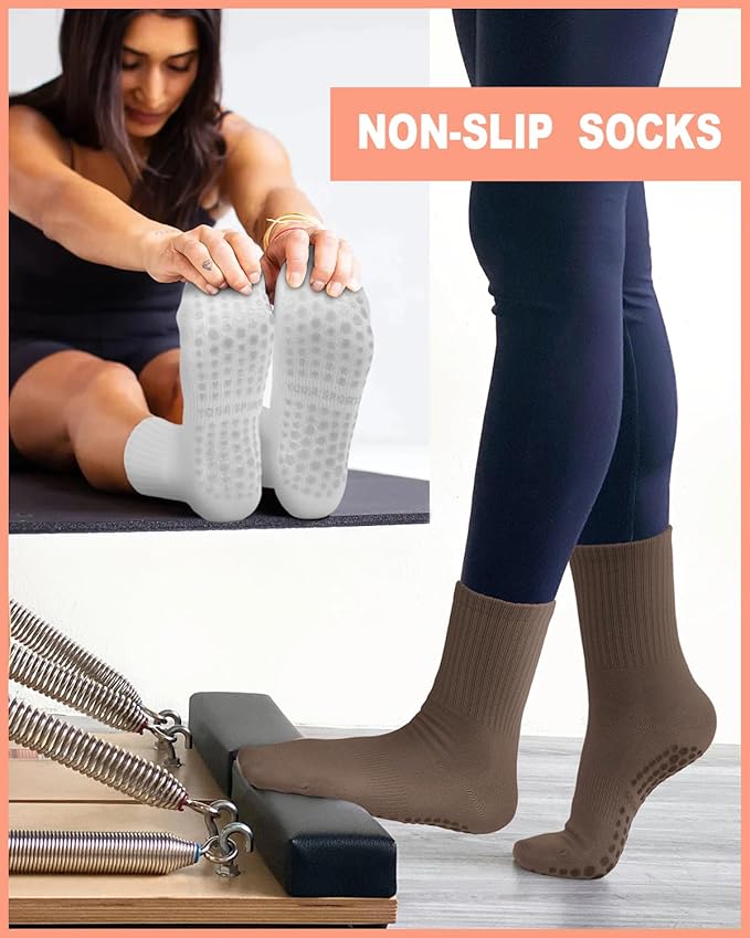 3/6 Pairs Grip Pilates Socks for Women, Non-slip Yoga Athletic Socks for Barre Ballet Barefoot Workout Hospital