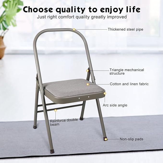 Yoga Auxiliary Chair Backless Yoga Chair Portable Folding Yoga Chair with Non-Slip Feet Covers for Flexibility and Strength Training