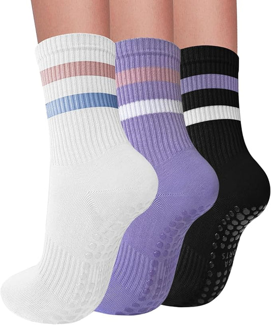 3 Pairs Pilates Socks with Grips for Women Non Slip Grip Socks for Yoga Barre Hospital Workout