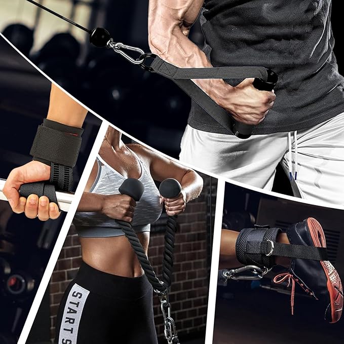 Cable Machine Attachment Set with Tricep Rope, V Bar, Double D Handle Row, Ankle & Wrist Straps, LAT Pulldown Attachments Cable Attachments for Home Gym