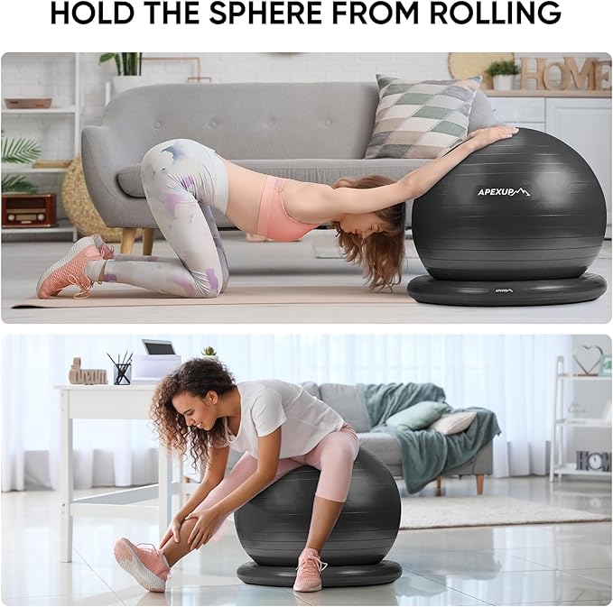 APEXUP Yoga Ball Chair, Exercise Ball Chair with Base for Office, Anti Slip Stability Ball Fitness Ball Seat, Home Gym Workout Ball, Balance Ball with Pump (Black, XL)