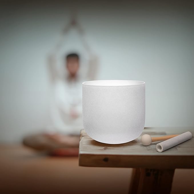 ALIOTH 7" B Note Crystal Singing Bowl Crown Chakra with Suede Mallet for Meditation, Yoga, Chakra Healing & Sound Therapy