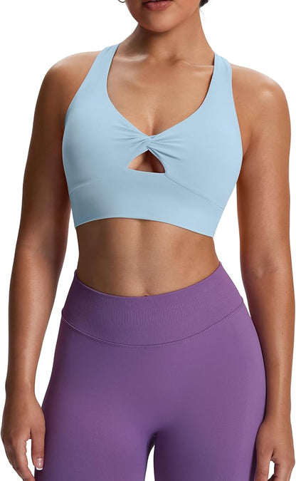 Aoxjox Women's Workout Sports Bras Twist Front Fitness Training Gym Bra Yoga Crop Lola Tank