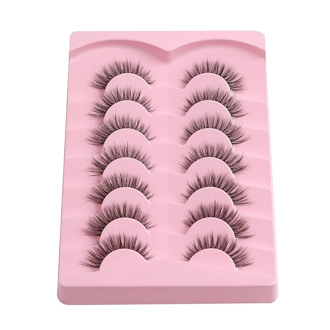 Cat Eye Lashes Natural Eyelashes 16MM False Eyelashes Wispy with Thin Band 3D Volume False Lashes Soft Lash Strips C Curl Fake Lash 7 Pair EVENTILL