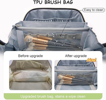 BOYATU Travel Makeup Bag Organizer Cosmetic Bag: 3 Pcs Set Make up Bags for Women with Handle - Waterproof Vegan Leather Toiletry Bags Travel Essentials Pouch with Compartments (C-06-Green)
