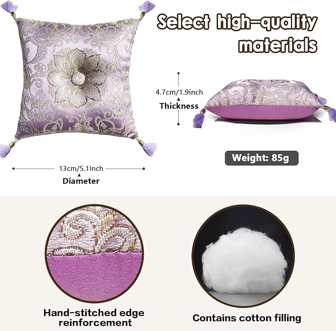 Singing Bowl Cushion for Tibetan Singing Bowls, Handmade Silk Brocade Square Cushion Pillow for Sound Healing and Crystal Sound Bowls Accessories(Lavender,5 Inch)