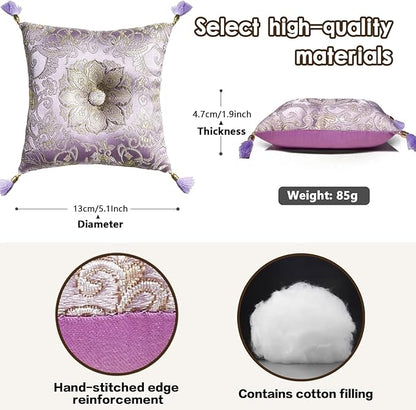 Singing Bowl Cushion for Tibetan Singing Bowls, Handmade Silk Brocade Square Cushion Pillow for Sound Healing and Crystal Sound Bowls Accessories(Lavender,5 Inch)