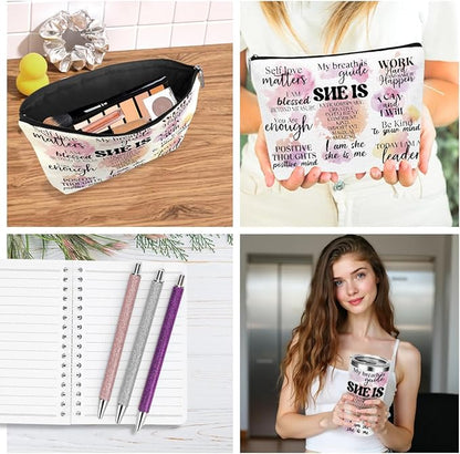 Positive Affirmations Self Love Mental Health Gifts Inspirational Gifts for Women Friend Sister Aunt Birthday Friendship Christmas Appreciation, 20oz Tumbler Makeup Bag Ballpoint Pen Notebook, 6PCS