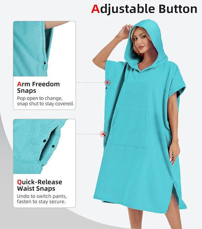 Abahub Surf Poncho Men & Women Towel Poncho Adult with Hood, Thick Quick Dry Changing Poncho Towel, Microfiber Wearable Cover Up for Surfing Beach Swim - Absorbent Changing Towel M (Teal)