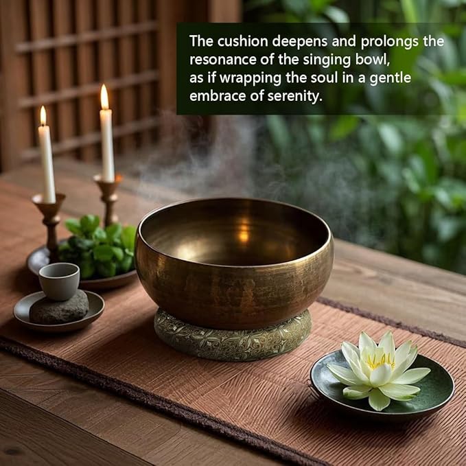 Singing Bowl Cushion for Tibetan Singing Bowls, Handmade Silk Brocade Round Cushion Pillow for Sound Healing and Crystal Sound Bowls Accessories(Brown,6.7 Inch)