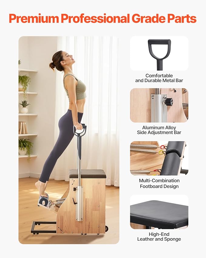VEVOR Pilates Reformer Machine, Pilates Workout Equipment for Home Gym Studio Use, Pilates Bed with Dual Resistance- Spring & Cord, Reformer Set, Up to 400 LBS