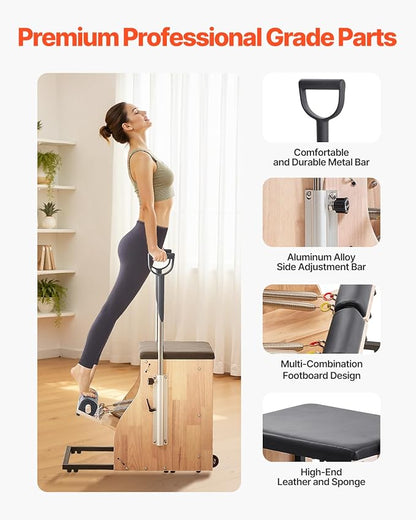 VEVOR Pilates Reformer Machine, Pilates Workout Equipment for Home Gym Studio Use, Pilates Bed with Dual Resistance- Spring & Cord, Reformer Set, Up to 400 LBS