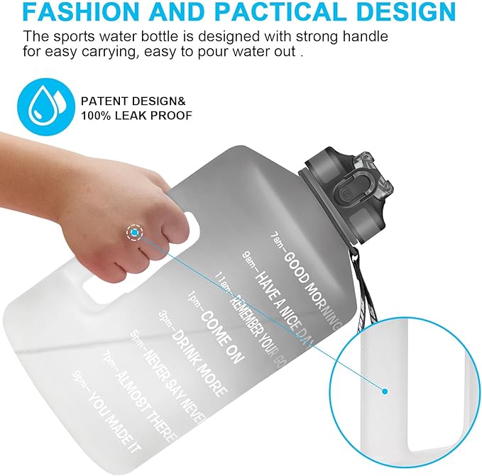 1 Gallon Motivational Sports Water Bottle with Time Marker, BPA Free 128oz Leak Proof Jug, Black, Plastic, 128 ounces, Fitness, Sports, Outdoor Activities