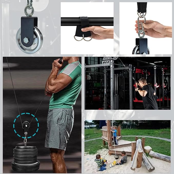 Exercise Equipment Cable Pulley with Hanging Strap and Carabiner, 3.74in/95mm Silent Rotation 360 Degree Pulley for Home Gym Pulley System Workout Equipment DIY Cable Pulley Lat Pulldown Attachments