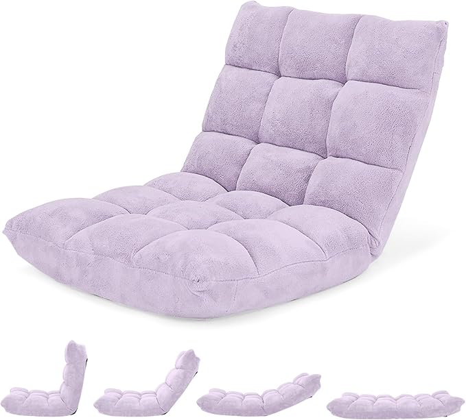 Giantex Floor Chair with Back Support, 14 Adjustable Position, Padded Sleeper Bed, Couch Recliner, Folding Gaming Floor Chairs for Adults, Living Room, Bedroom, Yoga, Meditation, Light Purple