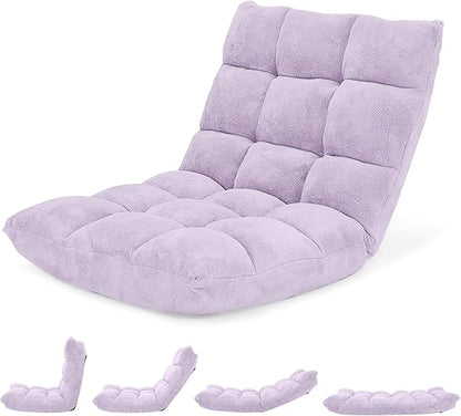 Giantex Floor Chair with Back Support, 14 Adjustable Position, Padded Sleeper Bed, Couch Recliner, Folding Gaming Floor Chairs for Adults, Living Room, Bedroom, Yoga, Meditation, Light Purple