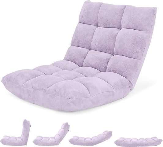 Giantex Floor Chair with Back Support, 14 Adjustable Position, Padded Sleeper Bed, Couch Recliner, Folding Gaming Floor Chairs for Adults, Living Room, Bedroom, Yoga, Meditation, Light Purple