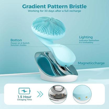 2 in 1 Facial Cleansing Brush, Rotating Magnetic Beads & Massage Cleaning Electric Face Scrubber, Waterproof and Rechargeable Exfoliating Face Scrubber Brush