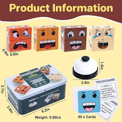Face Change Cube Game - Face Blocks Race Wooden Face Changing Magic Cube Game Expression Puzzle Building Pattern Board Games Activity Assembly Brain Teaser Stress Relief Fidget Toys