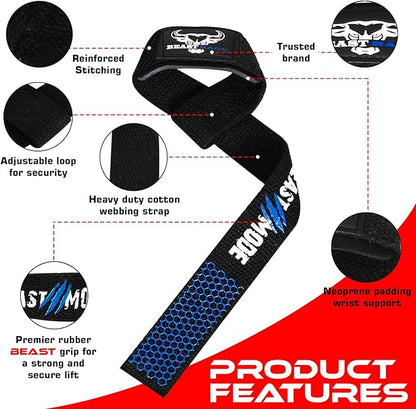 BEAST RAGE Lifting Wrist Straps for Weightlifting, Weight Lifting Straps Gym Grip Power Workouts Lifting Straps Padded Cotton Men Women Wrap Lift Deadlift Straps Hard Pull Exercise