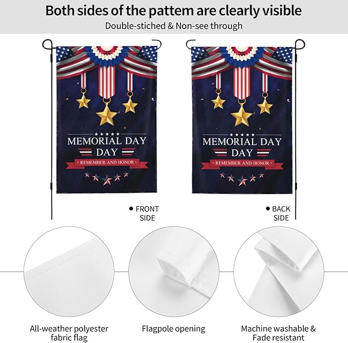 Memorial day 4th of july Flag decorations Decor Flags for Outside 12.5x18 Inch REMEMBER AND HONOR Patriotics Garden Flag Farmhouse Yard Indoor/Outdoor Decoration Banner Decor Gifts