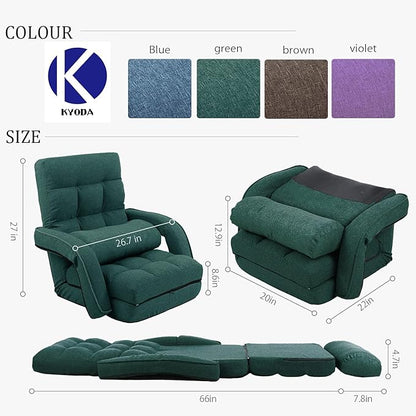 FLOGUOR 14-Position Adjustable Floor Chair, Chaise Lounge Indoor, Folding Lazy Sofa with Armrests and a Pillow Padded Adults Gaming Chairs for Living Room, Bedroom Factory Price (Green) 8803GN