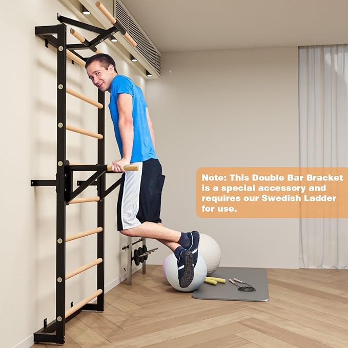 Swedish Ladder, Wood Stall Bars Suspension Trainer with Pull-Up Bar & Rings for Straps, Swedish ladders Wall Gym Adult, Wall-Mounted Workout Ladder for Home, Gym, School