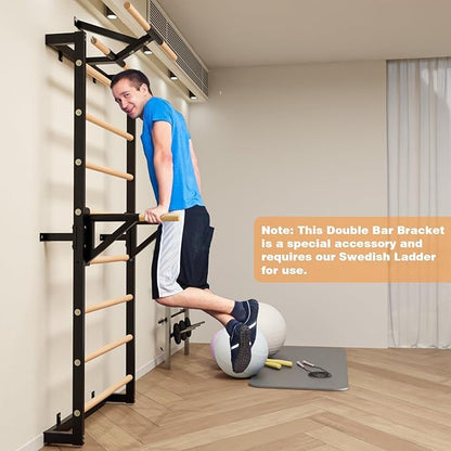 Swedish Ladder, Wood Stall Bars Suspension Trainer with Pull-Up Bar & Rings for Straps, Swedish ladders Wall Gym Adult, Wall-Mounted Workout Ladder for Home, Gym, School