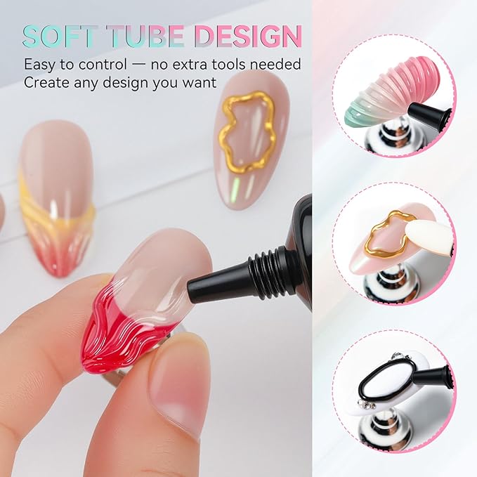 Makartt 3D Gel Nail Art Set – Clear & Noir Sculpting Gel for DIY Embossed Nail Designs – No Wipe Easy-Squeeze Tube Nail Glue for 3D Drawing, Molding, Rhinestones & Decoration (2 x 15g)