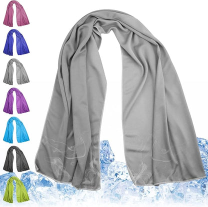 Cooling Towel for Neck and Face - 43.3" x 15.7" - Quick-Dry Microfiber - Ideal for Hot Weather, Gym, Fitness, Camping, Yoga - Light-Gray