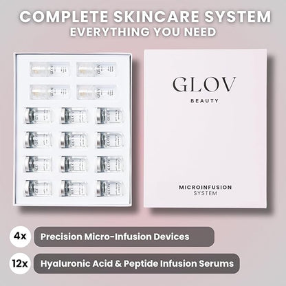 Micro Infusion System - 0.25mm 24k Gold Cosmetic Facial Stamp with Hyaluronic Acid & Peptide Serum Ampoules - At-Home Hydrating & Plumping Glow Kit for Face & Lips