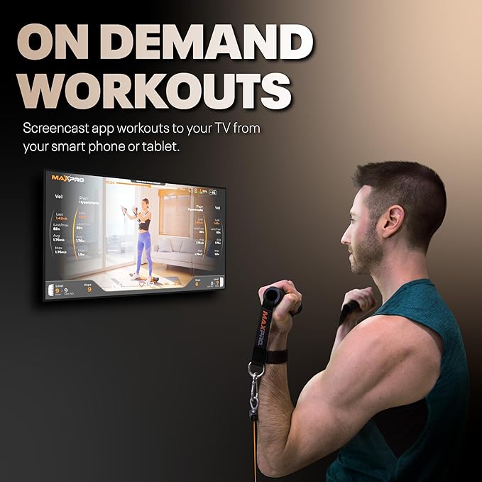 MAXPRO Fitness: Cable Home Gym | As Seen on Shark Tank | Versatile, Portable, Bluetooth Connected | Strength, HIIT, Cardio, Plyometric, Powerful 5-300lbs Resistance