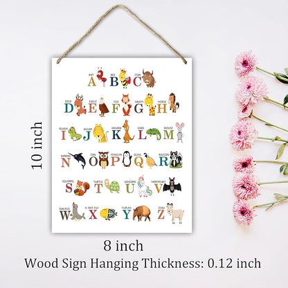Animal Alphabet Educational Gift for Girl Boy Daughter Son Teacher Gift Hanging Plaque With Rope Home Wall Decor Sign for Nursery Bedroom Playroom Classroom School -38
