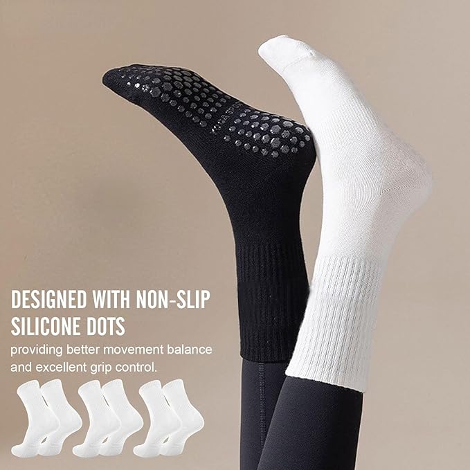 3 Pairs Non Slip Yoga Socks for Women Anti-skid Long Socks for Yoga, Barre, Ballet, Dance, Barefoot Workout Gym