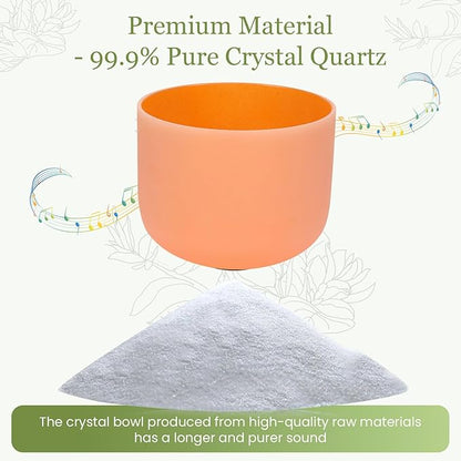 432HZ 11 Inchs Frosted Crystal Singing Bowl Set for Meditation Healing Yoga Chakra Quartz Crystal Sound Bowls with Heavy Duty Carry Case and Rubber Mallet,Suede Striker,O-rings