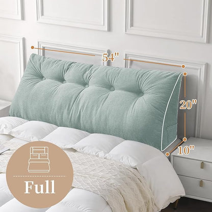 Sasttie Headboard Pillow Full, Wedge Pillow Headboard for Sitting Up in Bed, Back-Rest Support Triangular Cushion for Reading - Features Removable Washable Cover, Mint Green