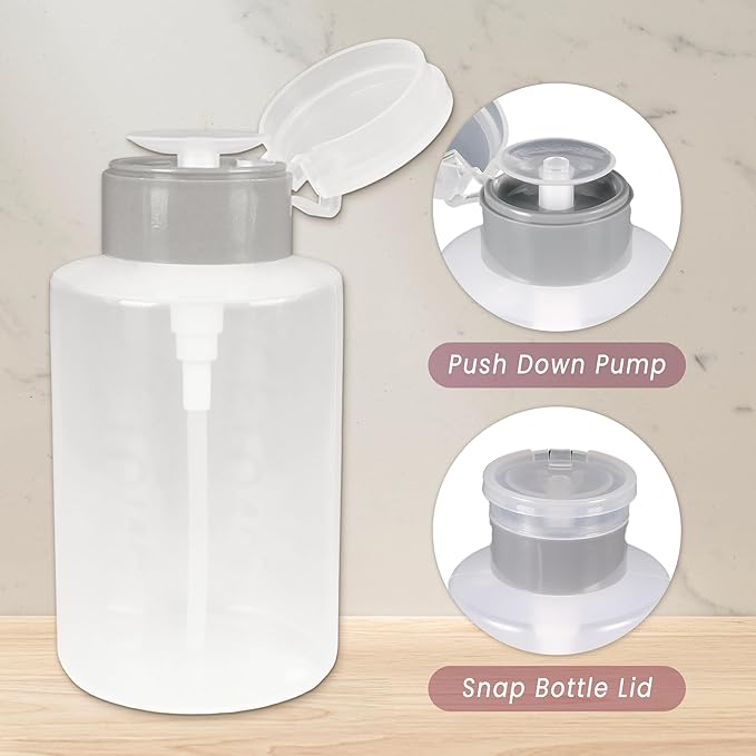 9oz Gray Push Down Pump Dispenser Empty Refillerble Bottle with Flip Top Cap - for Nail Polish, Travel, Cosmetics Packaging