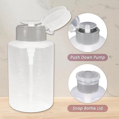 9oz Gray Push Down Pump Dispenser Empty Refillerble Bottle with Flip Top Cap - for Nail Polish, Travel, Cosmetics Packaging
