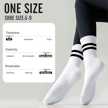 3 Pairs Non Slip Yoga Socks for Women Anti-skid Long Socks for Yoga, Barre, Ballet, Dance, Barefoot Workout Gym